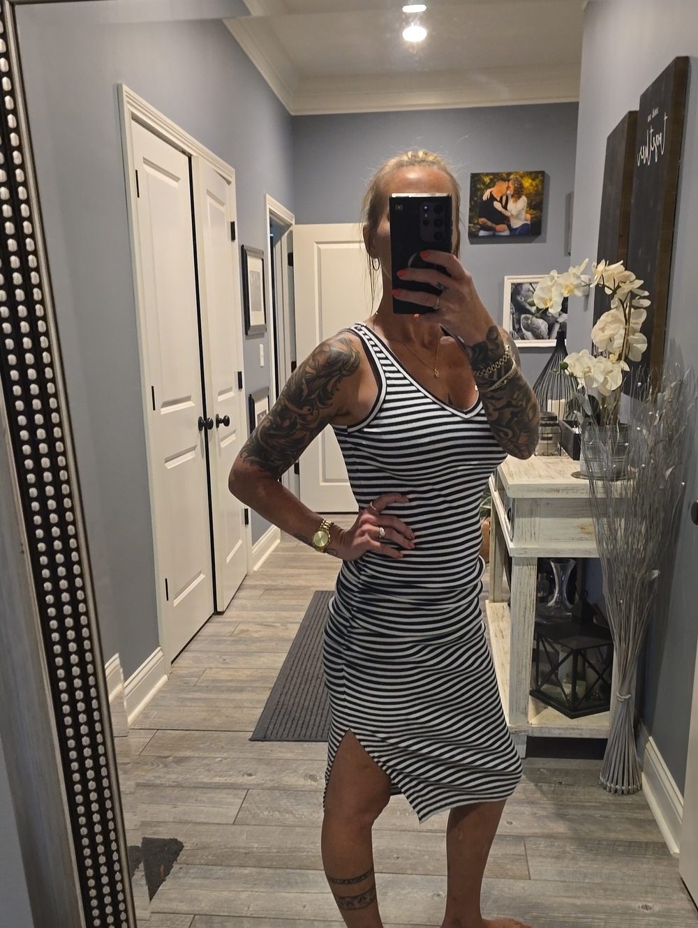 a new day Black & White Striped Sleeveless Midi Dress